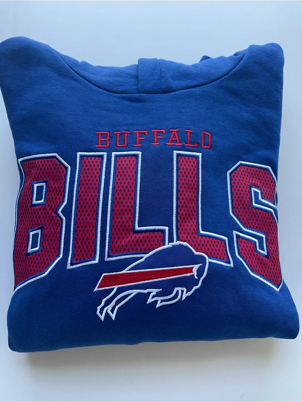 Buffalo Bills Hoodie (Men’s Size L) NFL Sweatshirt Red Blue Patches Like New